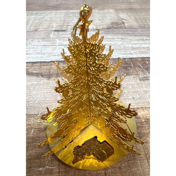 Gold Metal Christmas Tree Ornament With Holiday Scene Cutouts - Picture 2 of 7